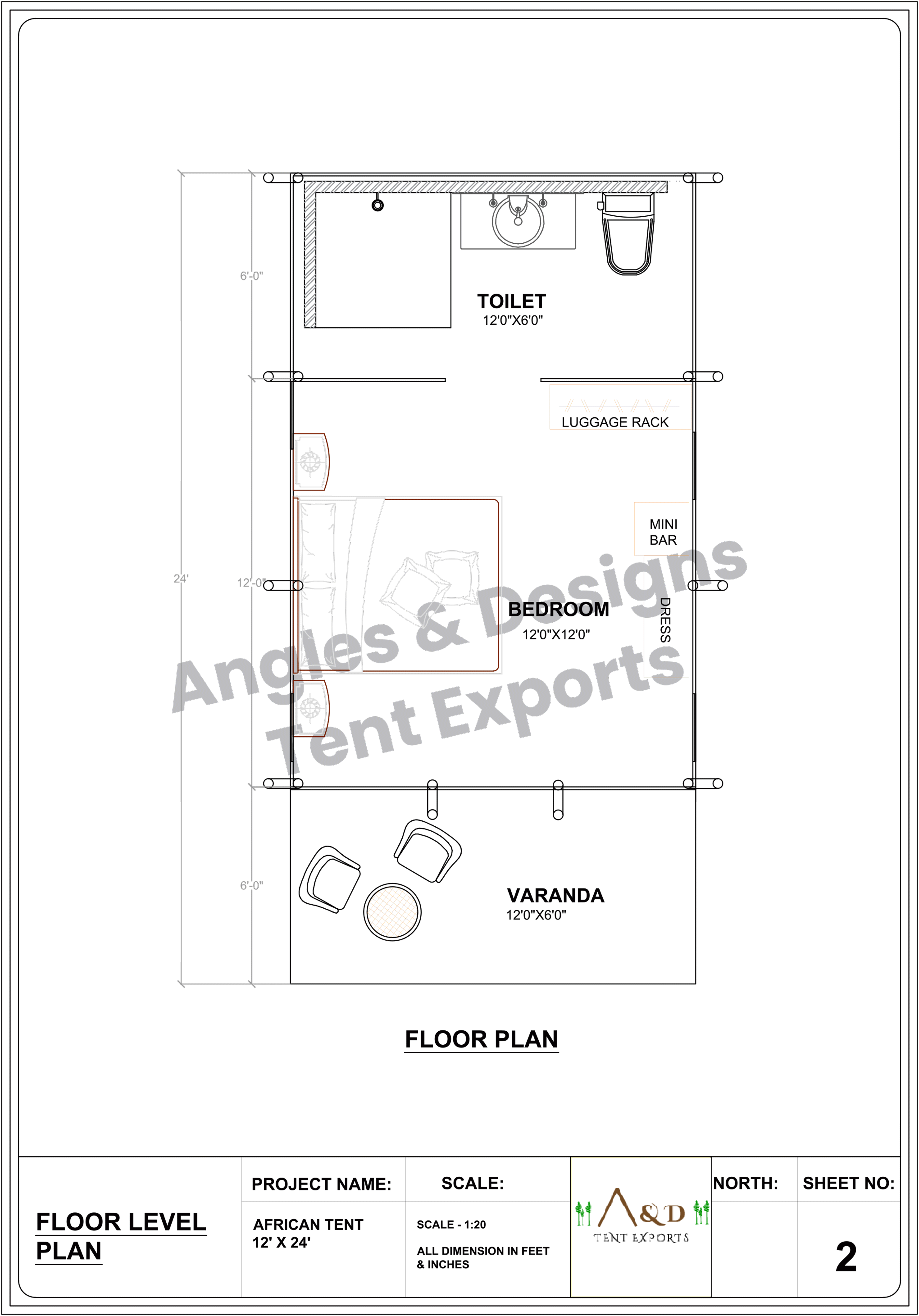 12x24 Tent Floor Level Plan